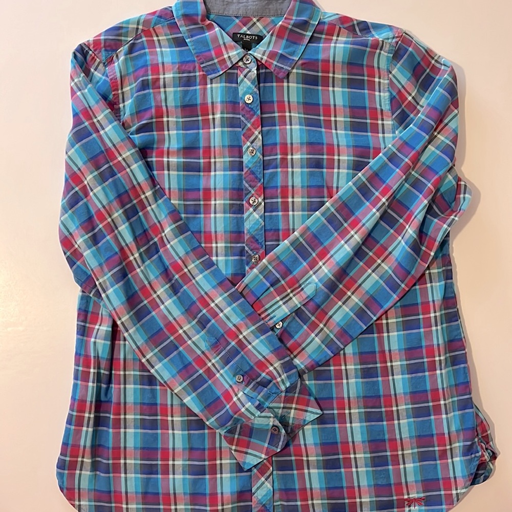 Talbots Cotton Twill Plaid Blouse